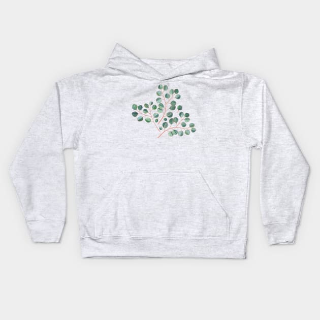 Simple Silver Dollar Eucalyptus Leaves on White Kids Hoodie by micklyn